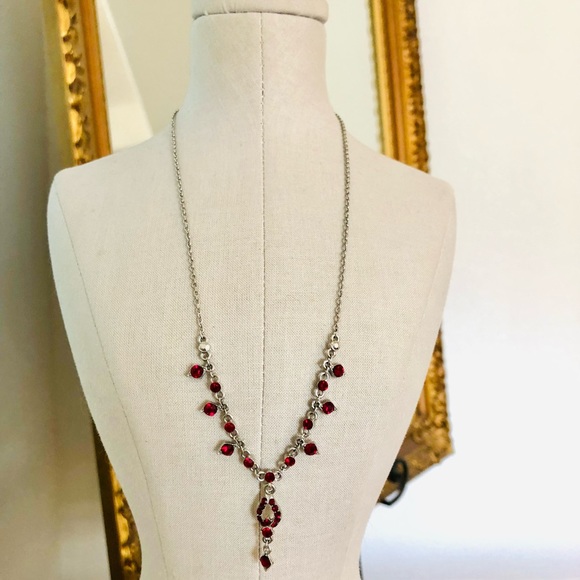Vintage Ruby Red Rhinestone Necklace & Earrings - Picture 13 of 14